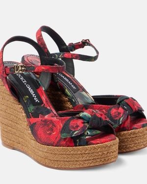 Dolce & Gabbana Bedruckte Espadrille-Wedges Aus Canvas - Rot