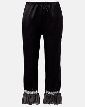 Saint Laurent Lace-Trimmed Silk Satin Wide-Leg Pants - Black