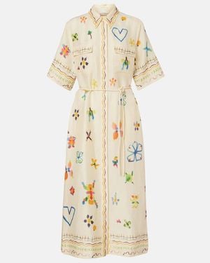 ALÉMAIS Sidi Floral Linen-Blend Shirt Dress - Metallic