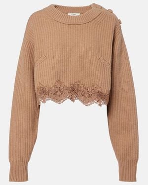 Chloé Lace-Trimmed Wool And Cashmere Jumper - Natural