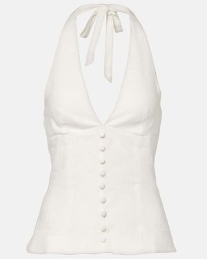 Faithfull the Brand Marie Shirred Halterneck Linen Top - White