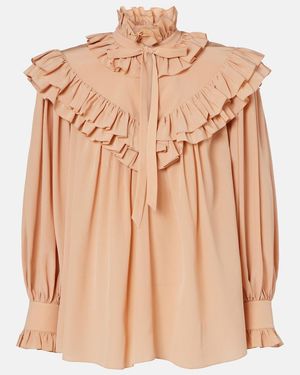 Chloé Ruffled Silk Crepe De Chine Blouse - Natural
