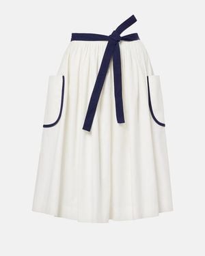 Prada Belted Cotton And Linen Midi Skirt - White