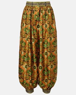 ALÉMAIS Cece Floral Silk Tapered Pants - Metallic