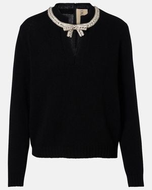 Valentino Sequined Virgin Wool Jumper - Black