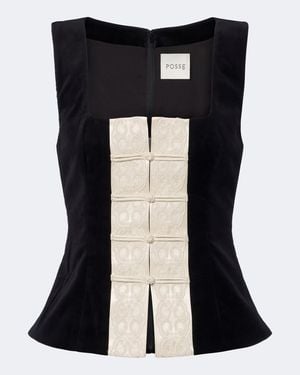 Posse Top Florian De Terciopelo De Algodon Bordado - Negro