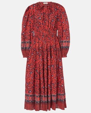 Ulla Johnson Mona Floral Cotton-Blend Midi Dress - Red
