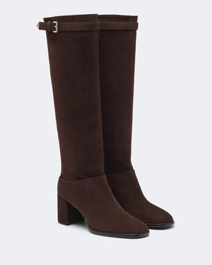 Prada Suede Knee-High Boots - Brown