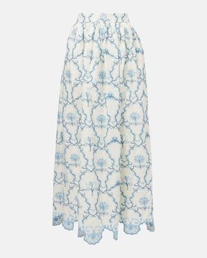Agua Bendita Tangelo Floral Linen Maxi Skirt - Blue