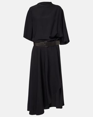 Alaïa Belted Leather-Trimmed Midi Dress - Black