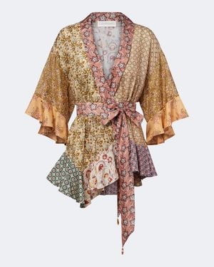 Zimmermann Fairlight Printed Silk Habotai Wrap Top - Natural