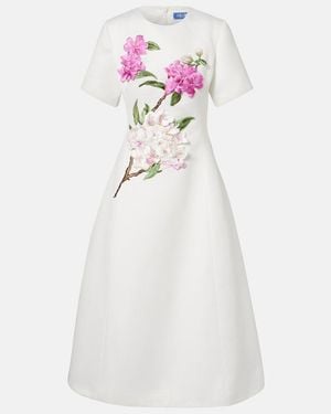 LEO LIN Caroline Floral-Applique Midi Dress - White