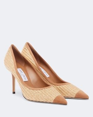 Jimmy Choo Love Suede-Trimmed Raffia Court Shoes - Brown