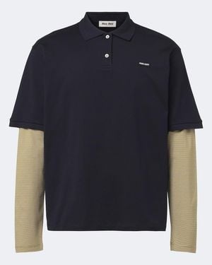 Miu Miu Layered Cotton Jersey Polo Shirt - Blue
