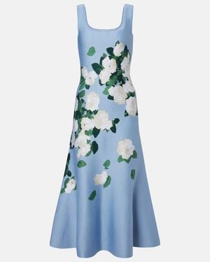 Carolina Herrera Floral Silk-Blend Midi Dress - Blue