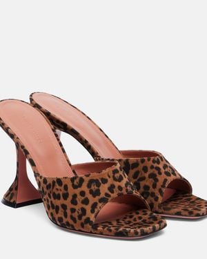 AMINA MUADDI Leopard Suede Leather Lupita 95 Slippers - Brown