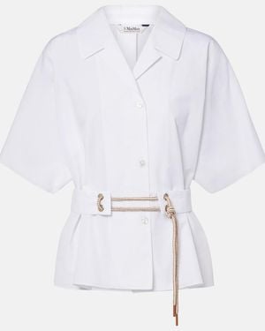 Max Mara Carisma Belted Cotton Poplin Shirt - White