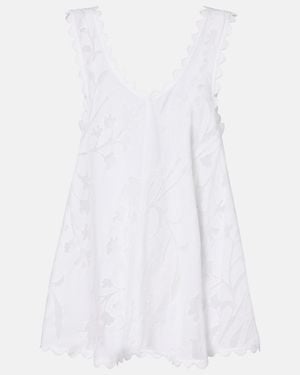 Juliet Dunn Embroidered Scalloped Cotton Minidress - White