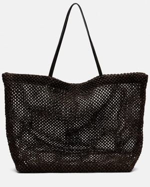 The Row Barn Medium Leather-Trimmed Mesh Tote Bag - Black