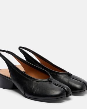 Maison Margiela Tabi Leather Slingback Flats - Black