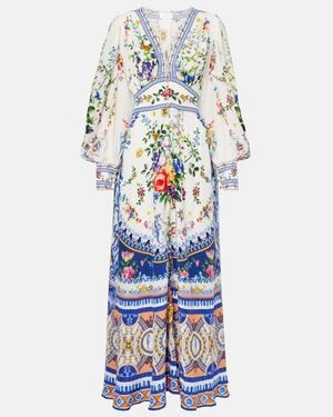 CAMILLA Printed Silk Crepe Maxi Dress - Blue