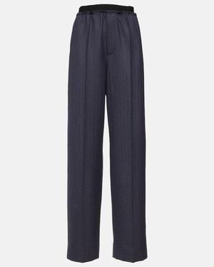 Bottega Veneta Striped High-Rise Wool Straight Trousers - Blue