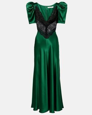 Rodarte Lace-Trimmed Silk Cocktail Dress - Green