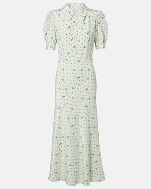 Alessandra Rich Vestido Midi De Seda Floral - Verde