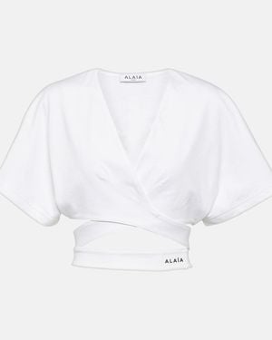 Alaïa Logo Cotton Jersey Crop Top - White