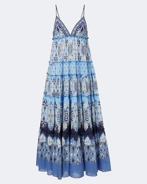 La DoubleJ Nymph Printed Tiered Cotton Maxi Dress - Blue