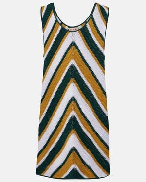 Marni Striped Knitted Cotton Mini Dress - Green