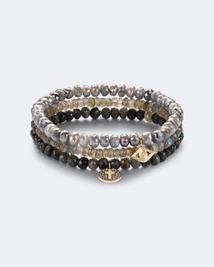 Sydney Evan Set De 3 Pulseras De Oro De 14 Ct Con Cuentas Y Piedras - Blanco