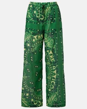 The Attico Bandana Cotton Muslin Palazzo Trousers - Green
