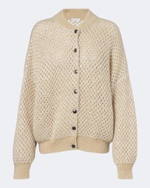 Brunello Cucinelli Cardigan En Mohair Melange A Sequins - Neutre