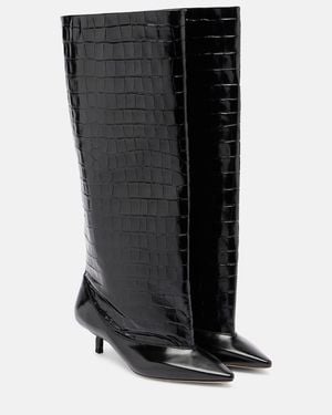 Jacquemus Tourni Croc-Effect Leather Knee-High Boots - Black
