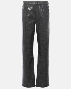 Agolde Pantalones Rectos Sloane De Piel De Tiro Medio - Gris