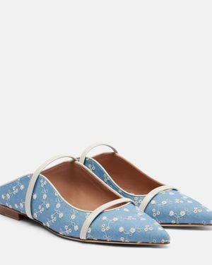Malone Souliers Maureen Leather-Trimmed Denim Mules - Blue
