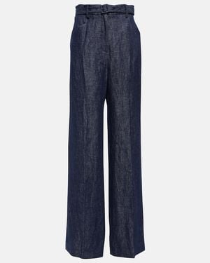 Gabriela Hearst Belted High-Rise Wide-Leg Linen Trousers - Blue