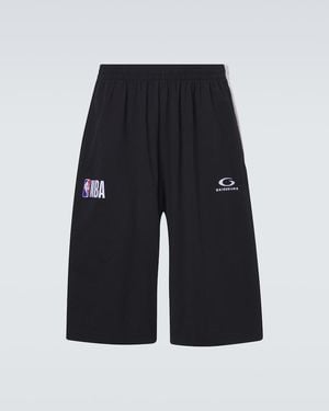 Balenciaga X Nba Logo Cotton Fleece Shorts - Black