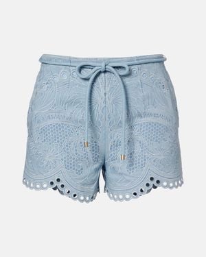 Zimmermann Daylight Floral Embroidered Cotton Shorts - Blue