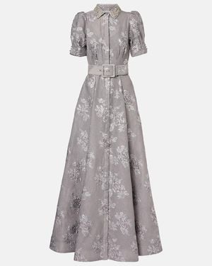 Rebecca Vallance Ruth Embellished Belted Brocade Gown - Grey