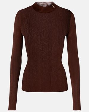 Saint Laurent Ribbed-Knit Silk Sweater - Brown