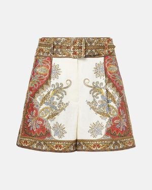 Veronica Beard Hobbes Floral Linen Shorts - Metallic