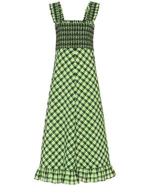 Ganni Checked Seersucker Midi Dress - Green
