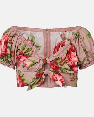 Dolce & Gabbana Floral Bow-Detail Cotton Crop Top - Pink
