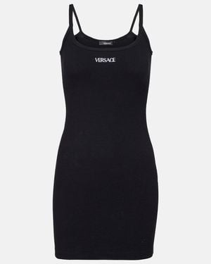 Versace Logo Cotton-Blend Minidress - Black