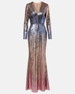 Elie Saab Ombre Sequined Belted Gown - Purple