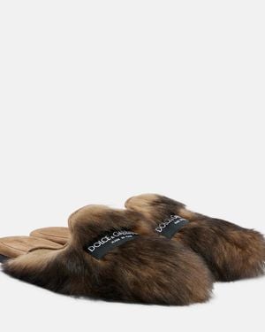 Dolce & Gabbana Slippers Aus Shearling Und Veloursleder - Braun