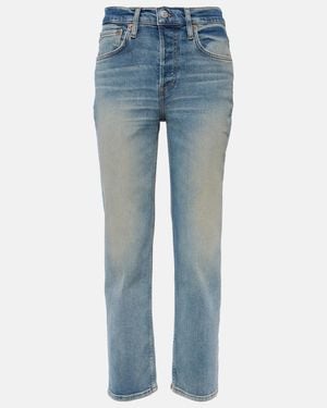 RE/DONE Mid Rise Stove Pipe Straight Jeans - Blue