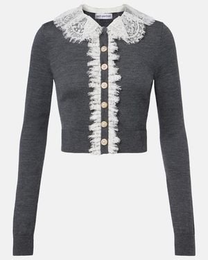Self-Portrait Cardigan En Laine A Dentelle - Bleu